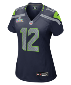 Alternative view of Women's Seattle Seahawks 12s Nike College Navy Super Bowl LX Patch Game Jersey