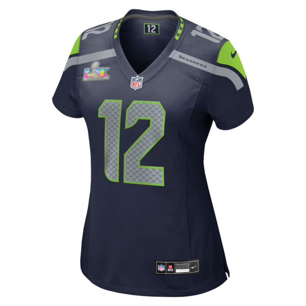 Women's Seattle Seahawks 12s Nike College Navy Super Bowl LX Patch Game Jersey - Image 2