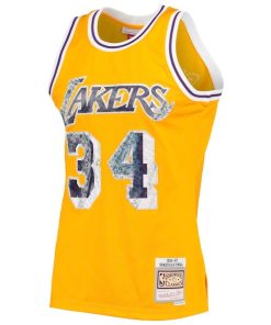 Alternative view of Shaquille O'Neal Los Angeles Lakers 1996-97 Hardwood Classics NBA 75th Anniversary Diamond Swingman Jersey - Gold