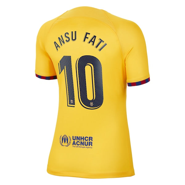 Ansu Fati Barcelona Nike Women's 2022/23 Fourth Breathe Stadium Replica Player Jersey - Yellow - Image 3