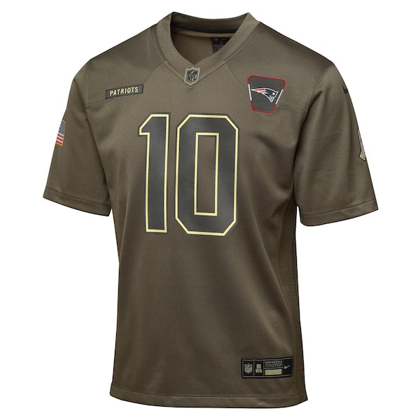 Drake Maye New England Patriots Nike Youth 2025 Salute to Service Game Jersey - Olive - Image 2