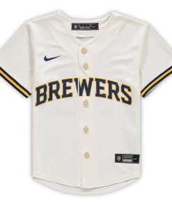Alternative view of Christian Yelich Milwaukee Brewers Nike Preschool Home Replica Player Jersey - Cream