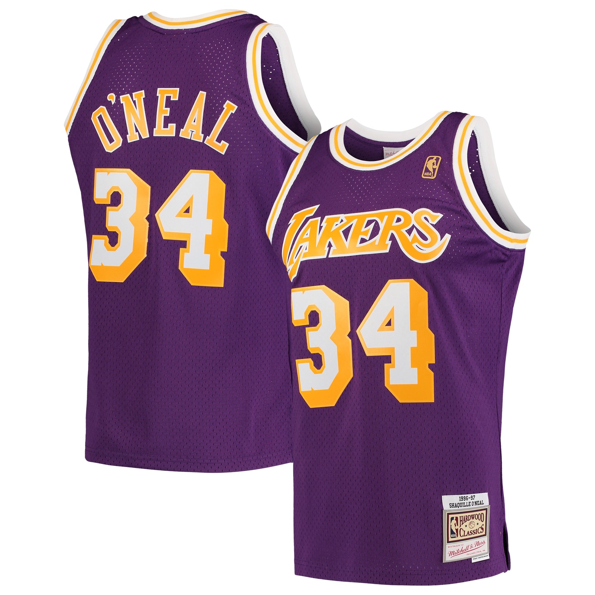 Shaquille O'Neal Los Angeles Lakers 1996/97 Hardwood Classics Swingman Jersey - Gold/Purple/Royal - Image 5