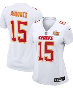 Alternative view of Patrick Mahomes Kansas City Chiefs Nike Women's Super Bowl LIX Fashion Game Jersey - Tundra White/Black
