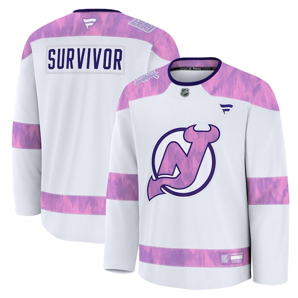 New Jersey Devils Hockey Fights Cancer Practice Jersey - White