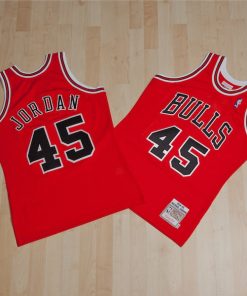Chicago Bulls Michael Jordan 1994-95 Road 45 Authentic Jersey By  - Red - Mens