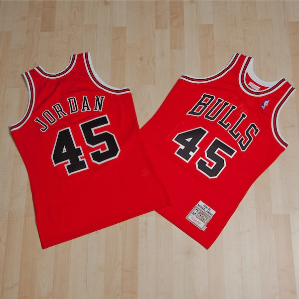 Chicago Bulls Michael Jordan 1994-95 Road 45 Authentic Jersey By - Red - Mens