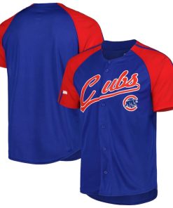 Chicago Cubs Stitches Button-Down Raglan Fashion Jersey - Royal