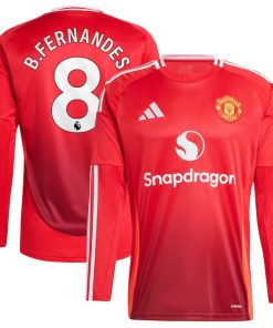Alternative view of Bruno Fernandes Manchester United 2024/25 Home Long Sleeve Replica Player Jersey - Red