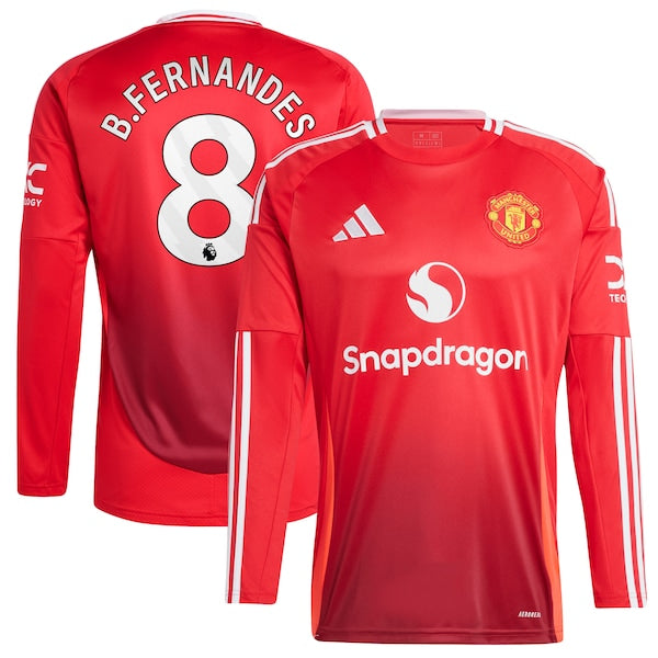 Bruno Fernandes Manchester United 2024/25 Home Long Sleeve Replica Player Jersey - Red - Image 2