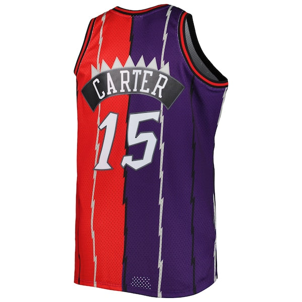 Vince Carter Toronto Raptors Big & Tall Hardwood Classics 1998/99 Split Swingman Jersey - Purple/Red - Image 3