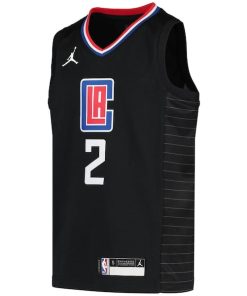 Alternative view of Kawhi Leonard LA Clippers Jordan Brand Youth 2020/21 Swingman Player Jersey - Black - Statement Edition
