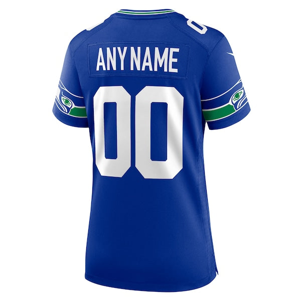 Seattle Seahawks Nike Women's 50th Season Throwback Custom Game Jersey - Royal/College Navy/Neon Green - Image 4