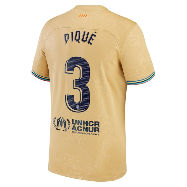Gerard Pique Barcelona Nike 2022/23 Away Replica Player Jersey - Gold - Image 3
