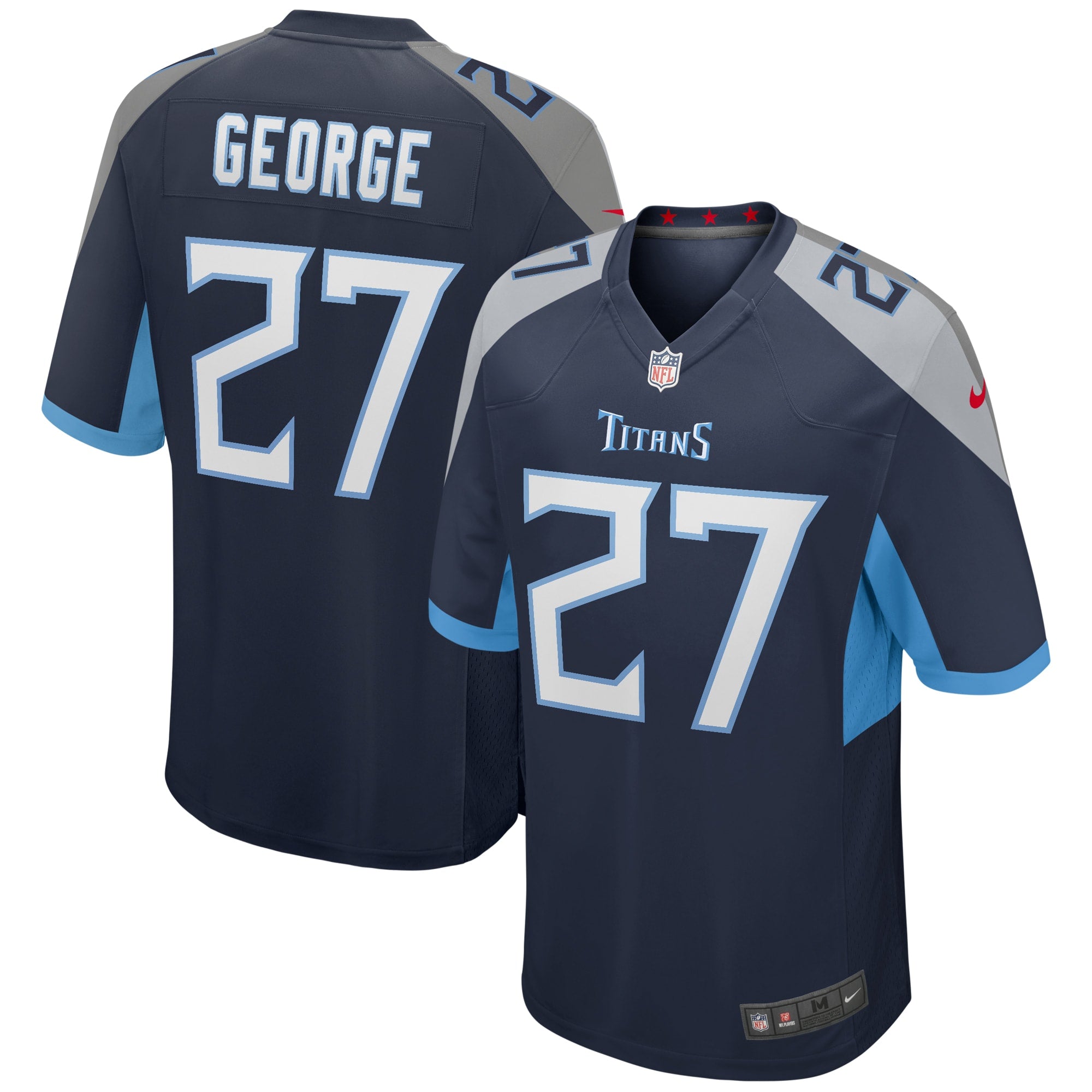 Eddie George Tennessee Titans Nike Oilers Throwback Retired Player Game Jersey - Light Blue/Navy - Image 2