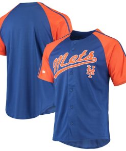 New York Mets Stitches Button-Down Raglan Replica Jersey - Royal