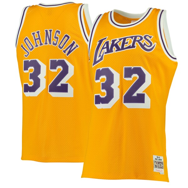 Magic Johnson Los Angeles Lakers 1984/85 Hardwood Classics Swingman Jersey - Gold/Purple - Image 3