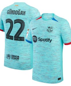 Alternative view of Ilkay G¨¹ndogan Barcelona Nike 2023/24 Third Authentic Jersey - Aqua/Royal/White