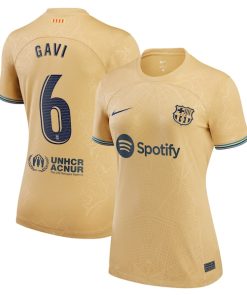 Gavi Barcelona Nike Women's 2022/23 Away Breathe Stadium Replica Player Jersey - Gold