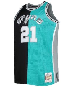 Alternative view of Tim Duncan San Antonio Spurs Big & Tall Hardwood Classics 1998/99 Split Swingman Jersey - Black/Teal