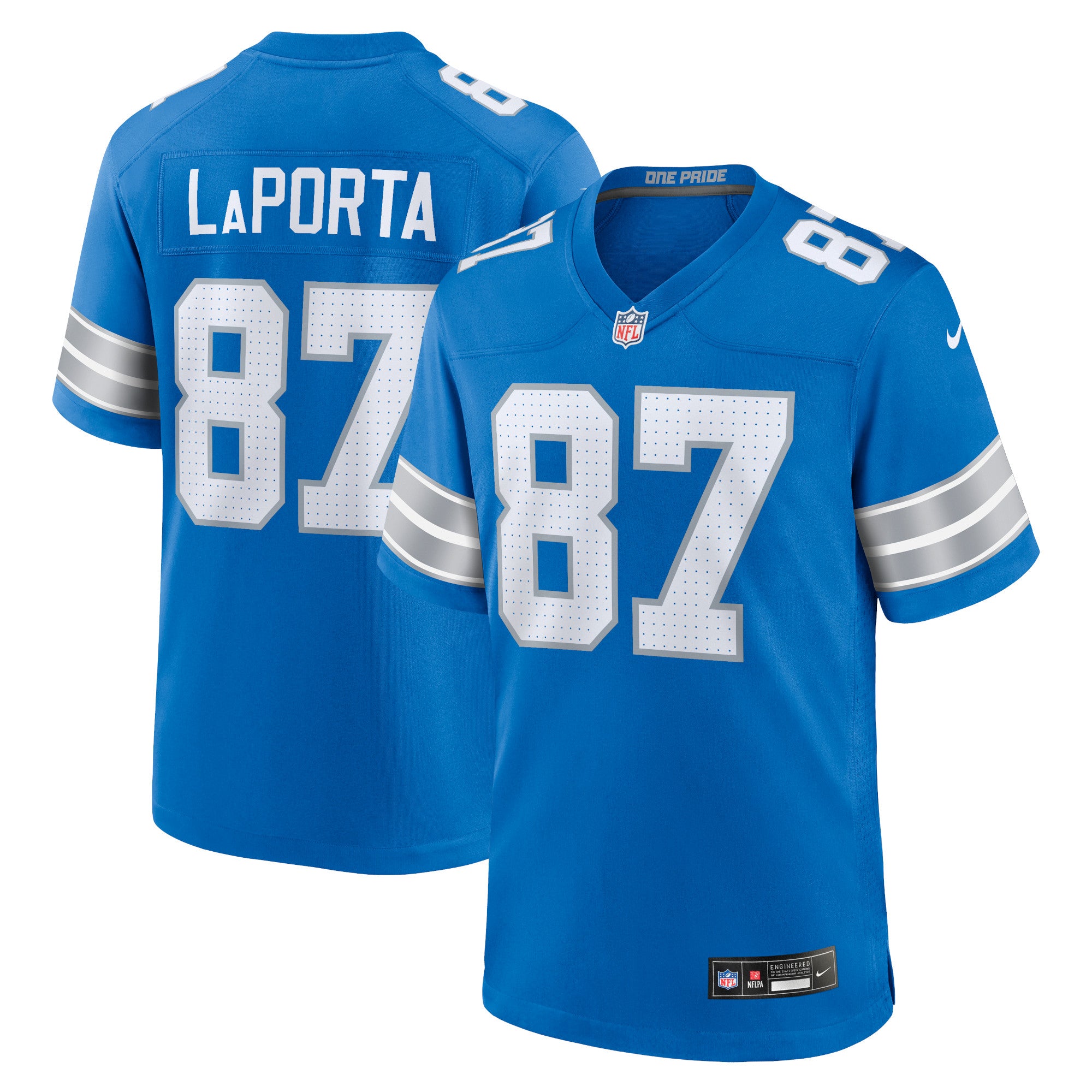 Sam LaPorta Detroit Lions Nike White Game Jersey - White/Black/Blue - Image 2