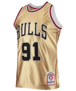 Alternative view of Dennis Rodman Chicago Bulls 75th Anniversary 1997/98 Hardwood Classics Swingman Jersey - Gold