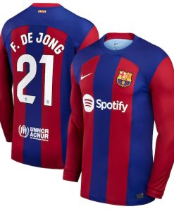 Frenkie de Jong Barcelona Nike 2023/24 Home Replica Long Sleeve Jersey - Royal