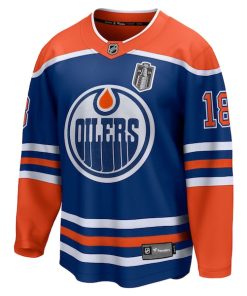 Alternative view of Zach Hyman Edmonton Oilers  2025 Stanley Cup Final Home Breakaway Jersey - Royal