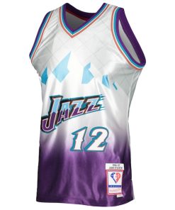 Alternative view of John Stockton Utah Jazz 1996/97 Hardwood Classics 75th Anniversary Swingman Jersey - Platinum