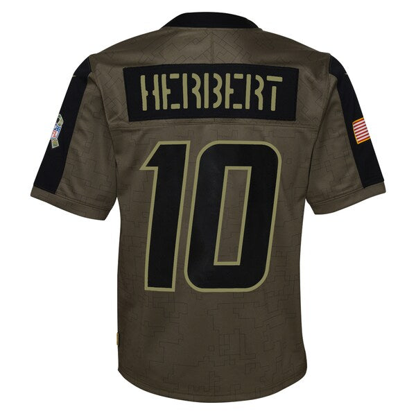 Justin Herbert Los Angeles Chargers Nike Youth 2021 Salute To Service Game Jersey - Olive - Image 3