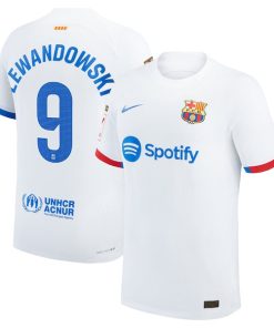 Robert Lewandowski Barcelona Nike 2023/24 Away Authentic Jersey - White/Aqua/Royal