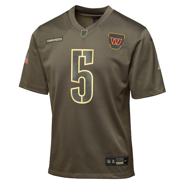 Jayden Daniels Washington Commanders Nike Youth 2025 Salute to Service Game Jersey - Olive - Image 2