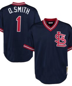 Ozzie Smith St. Louis Cardinals 1994 Authentic Cooperstown Collection Mesh Batting Practice Jersey - Navy/Scarlet