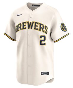 Alternative view of Brice Turang Milwaukee Brewers Nike Home Limited Player Jersey - Cream
