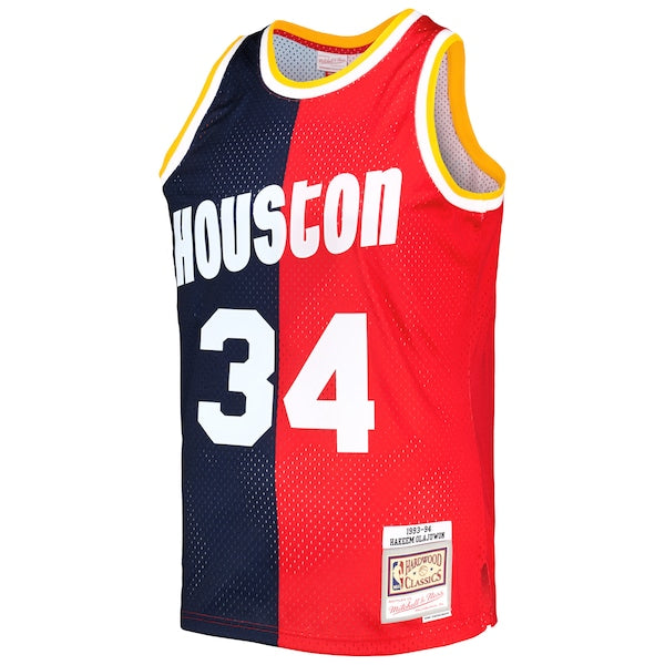 Hakeem Olajuwon Houston Rockets Hardwood Classics 1993/94 Split Swingman Jersey - Navy/Red - Image 5