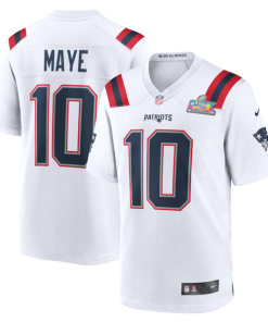 Alternative view of Men's Nike Drake Maye New England Patriots Super Bowl LX Patch Game Jersey - White/Navy