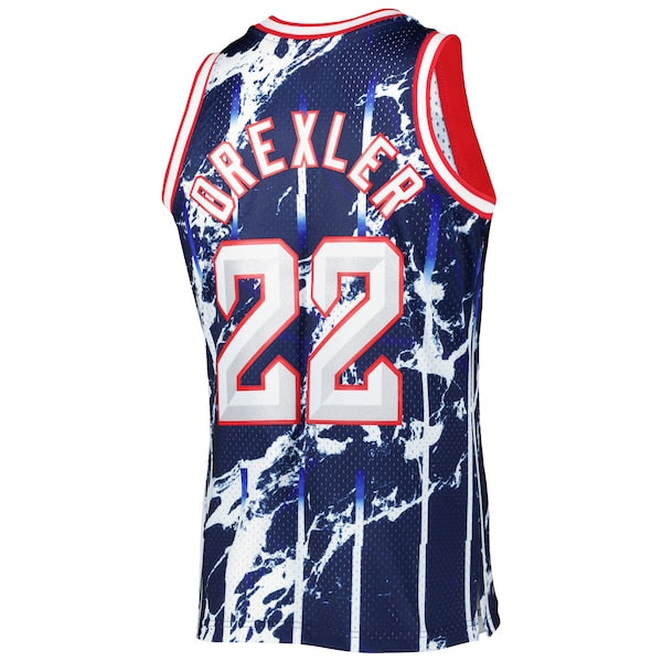 Clyde Drexler Houston Rockets 1996/97 Hardwood Classics Marble Swingman Jersey - Navy - Image 3