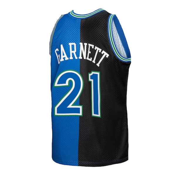 Kevin Garnett Minnesota Timberwolves Hardwood Classics 1995/96 Split Swingman Jersey - Black/Blue - Image 3