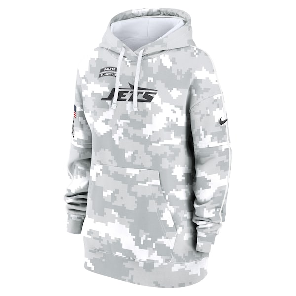 New York Jets Nike Women's 2024 Salute To Service Club Fleece Pullover Hoodie - Arctic Camo - Image 2