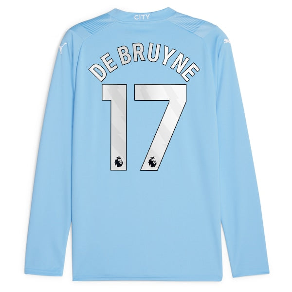 Kevin De Bruyne Manchester City Puma 2023/24 Home Replica Player Long Sleeve Jersey - Sky Blue - Image 3