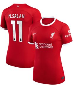 Alternative view of Mohamed Salah Liverpool Nike Women's 2023/24 Away Replica Player Jersey - White/Red