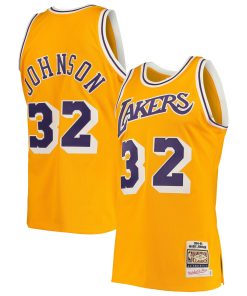 Alternative view of Magic Johnson Los Angeles Lakers 1984/85 Hardwood Classics Authentic Jersey - Purple/Gold