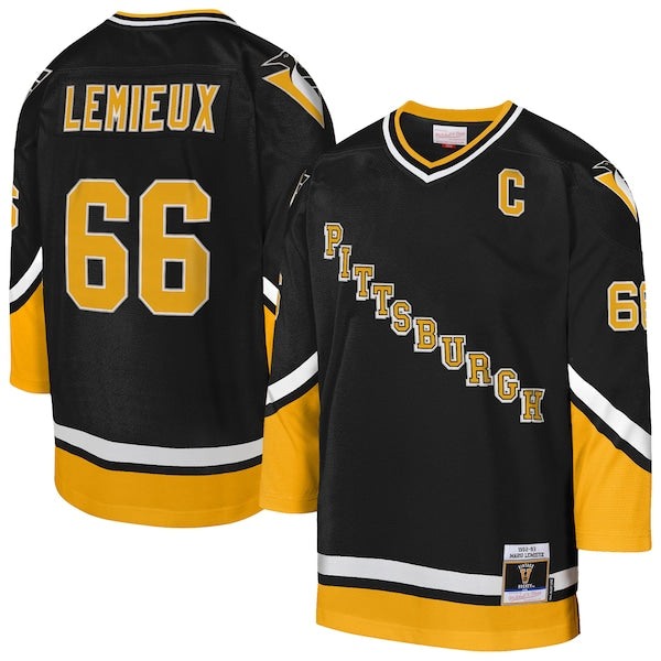 Mario Lemieux Pittsburgh Penguins Youth 1992/93 Captain Patch Blue Line Player Jersey - Gold