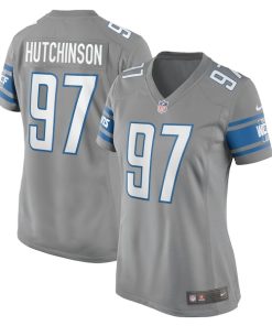 Alternative view of Aidan Hutchinson Detroit Lions Nike Women's Game Jersey - Silver/Blue