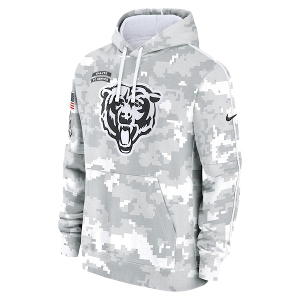 Chicago Bears Nike 2024 Salute to Service Club Fleece Pullover Hoodie - Arctic Camo - Image 2