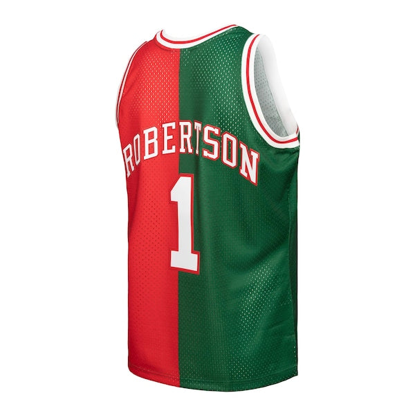 Oscar Robertson Milwaukee Bucks Hardwood Classics 1971/72 Split Swingman Jersey - Green/Red - Image 3