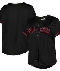 Boston Red Sox Women's Plus Size Pop Fashion Button-Up Jersey - Black