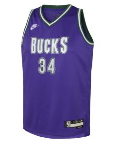 Alternative view of Giannis Antetokounmpo Milwaukee Bucks Nike Youth 2022/23 Swingman Jersey Purple - Classic Edition
