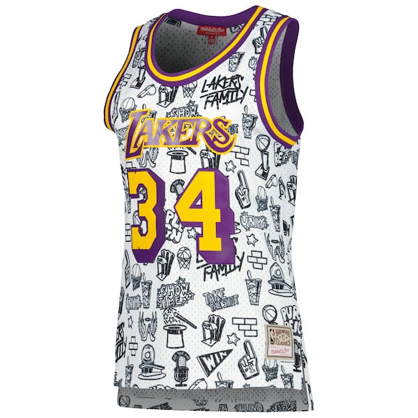Shaquille O'Neal Los Angeles Lakers Women's 1996 Doodle Swingman Jersey - White - Image 2