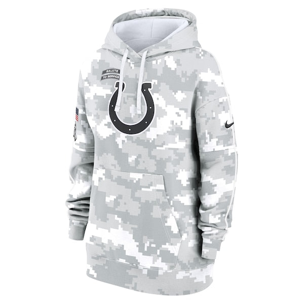 Indianapolis Colts Nike Women's 2024 Salute To Service Club Fleece Pullover Hoodie - Arctic Camo - Image 2